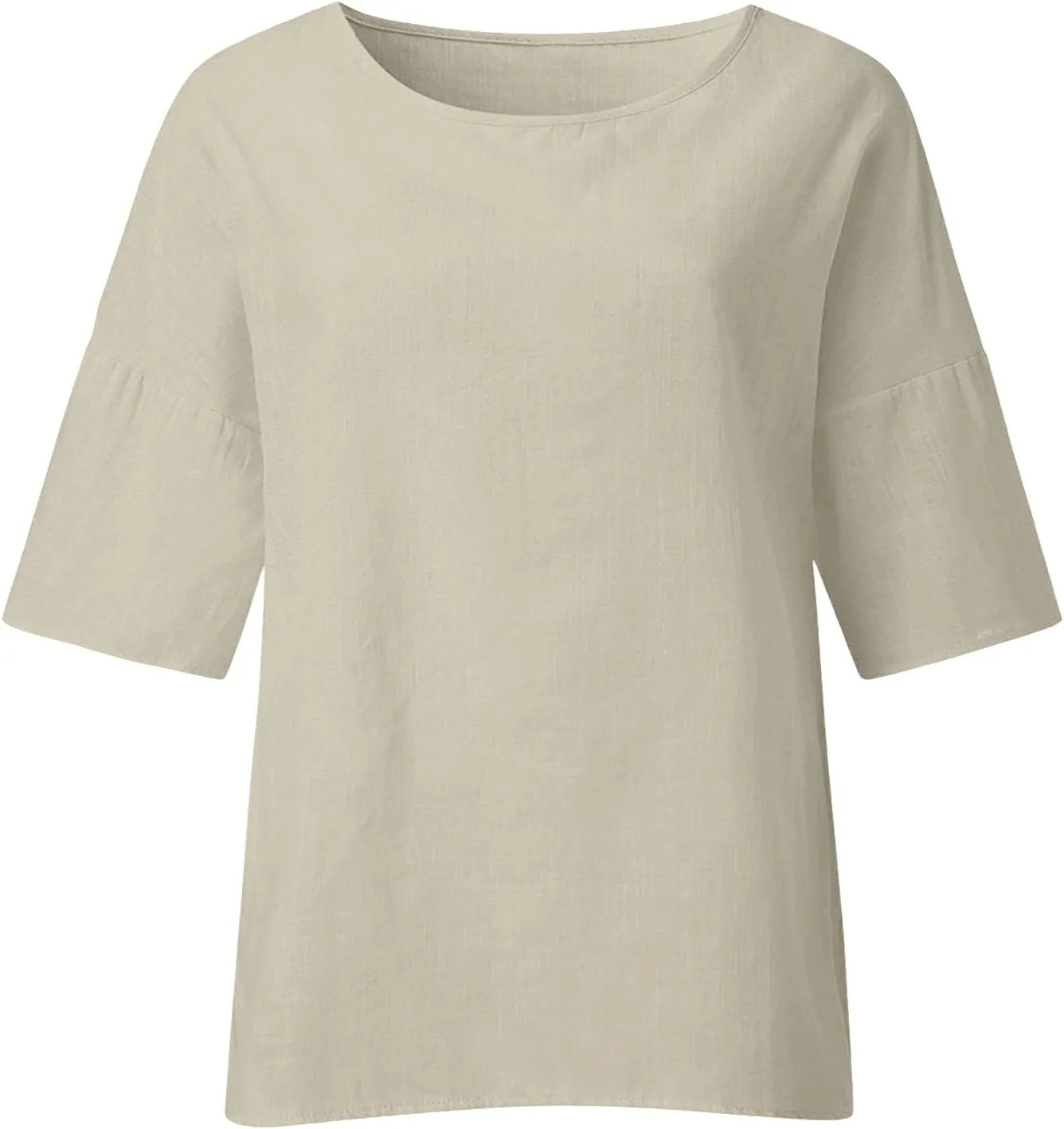 SMIDOW Womens Summer Tops 2023 Plus Size Cotton Linen Shirts Loose Fit 3/4 Sleeve Crewneck Blouses Dressy Casual