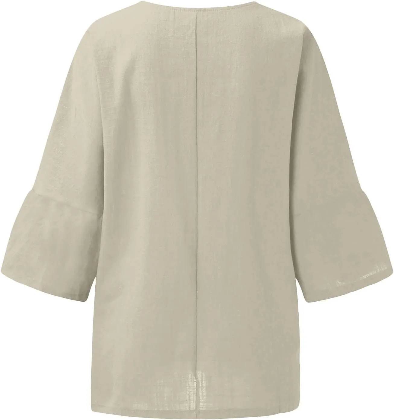 SMIDOW Womens Summer Tops 2023 Plus Size Cotton Linen Shirts Loose Fit 3/4 Sleeve Crewneck Blouses Dressy Casual