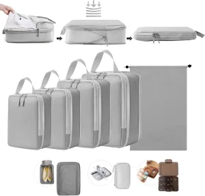 SNAIL GARDEN 8 Pack Compression Packing Cubes Set with Cable Organiser,Pill Box,Shoes Packing Organizer,Lightweight Compression Bags for Travel,4 Sizes Luggage Organizer Bags