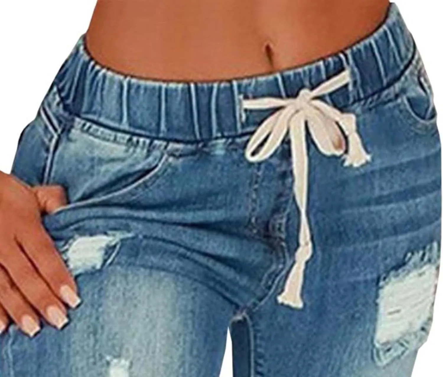 SOMTHRON Women's High Rise Distressed Slim Punk Denim Jeans High Waist Skinny Destroyed Ripped Pencil Jeans Pants