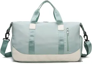 Sports Gym Women Training Fitness Travel Duffel Handbag Nylon Yoga Mat Sport Bag with Shoes Compartment for Men (Light Green)