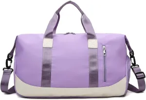 Sports Gym Women Training Fitness Travel Duffel Handbag Nylon Yoga Mat Sport Bag with Shoes Compartment for Men (Purple)