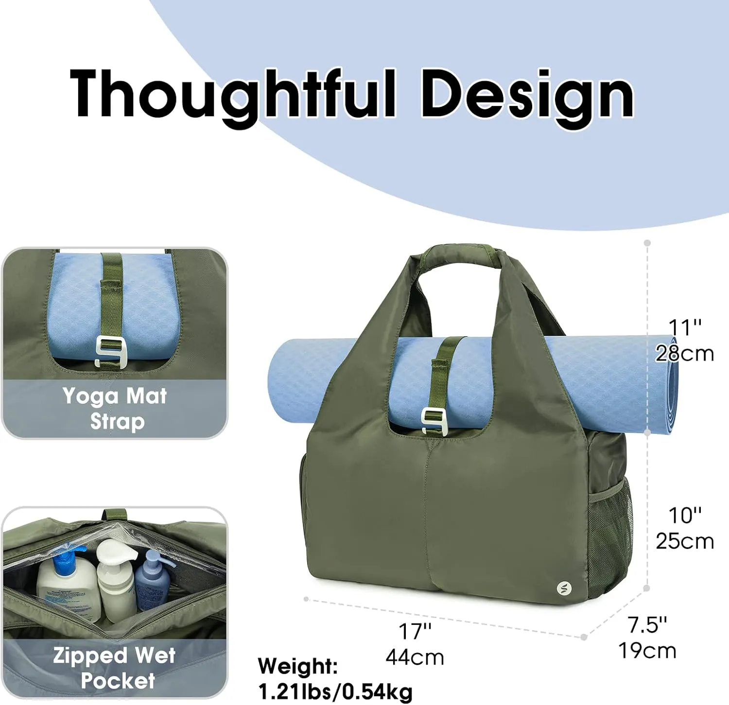 sportsnew Yoga Gym Bags for Women with Shoes Compartment & Wet Dry Storage Pockets & Adjustable Yoga Mat Holder, Patent Pending