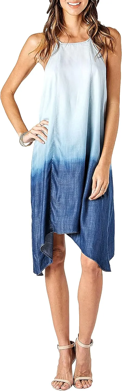 Standards & Practices Women's Plus Size Off The Shoulder Peasant Tencel Denim Dress Knee Length