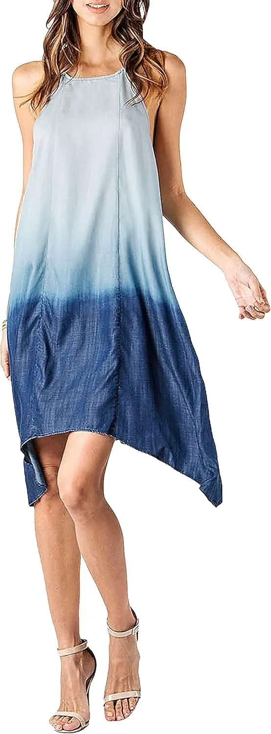 Standards & Practices Women's Plus Size Off The Shoulder Peasant Tencel Denim Dress Knee Length