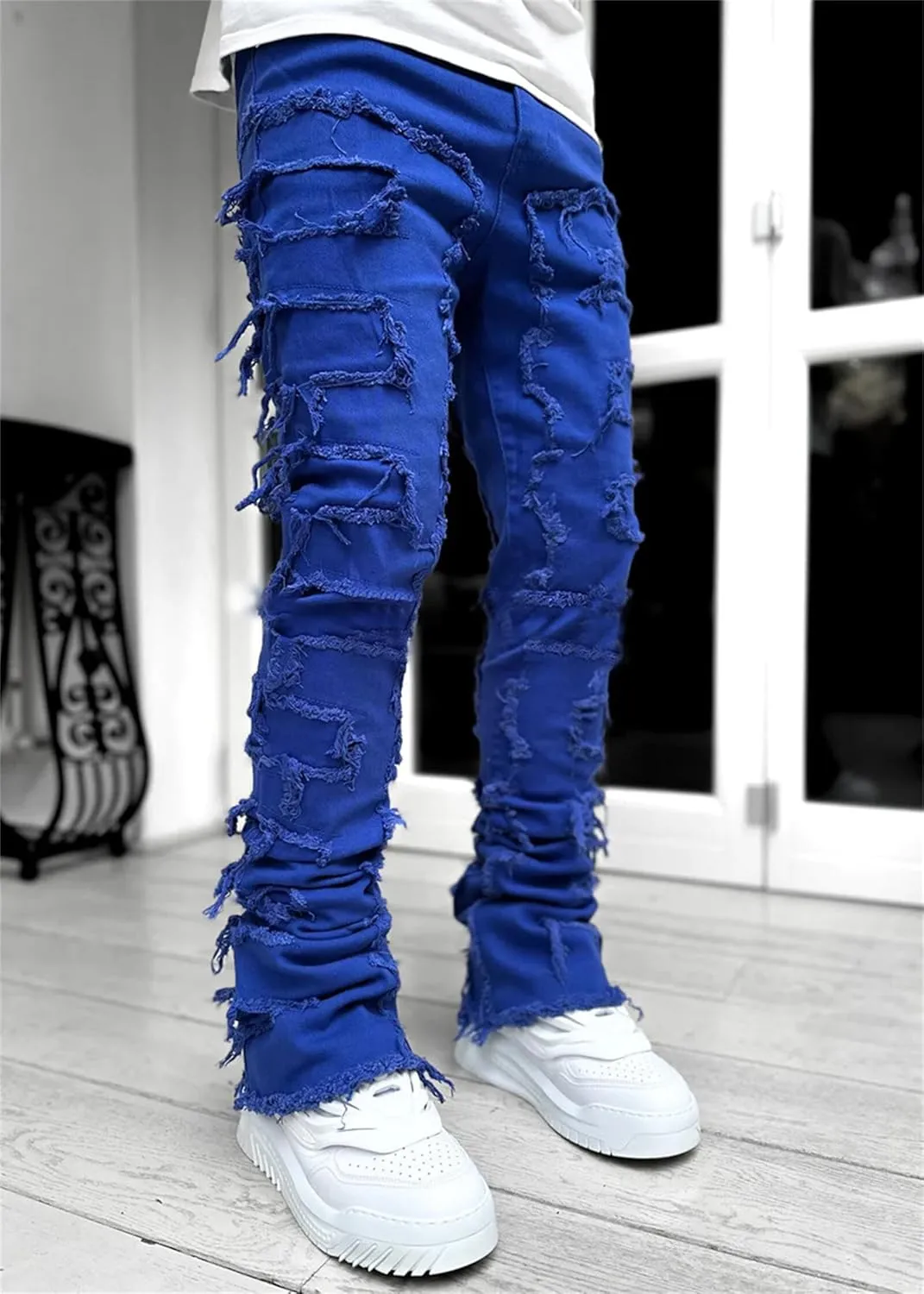 Straight Fit Jeans for Men Slim Fit Stretch Jeans Fashion Comfort Waist Cargo Patch Denim Pants