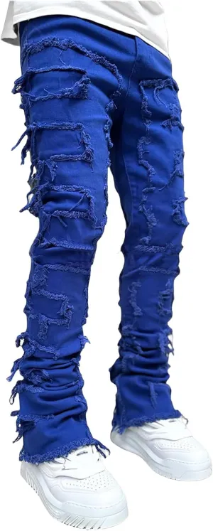 Straight Fit Jeans for Men Slim Fit Stretch Jeans Fashion Comfort Waist Cargo Patch Denim Pants