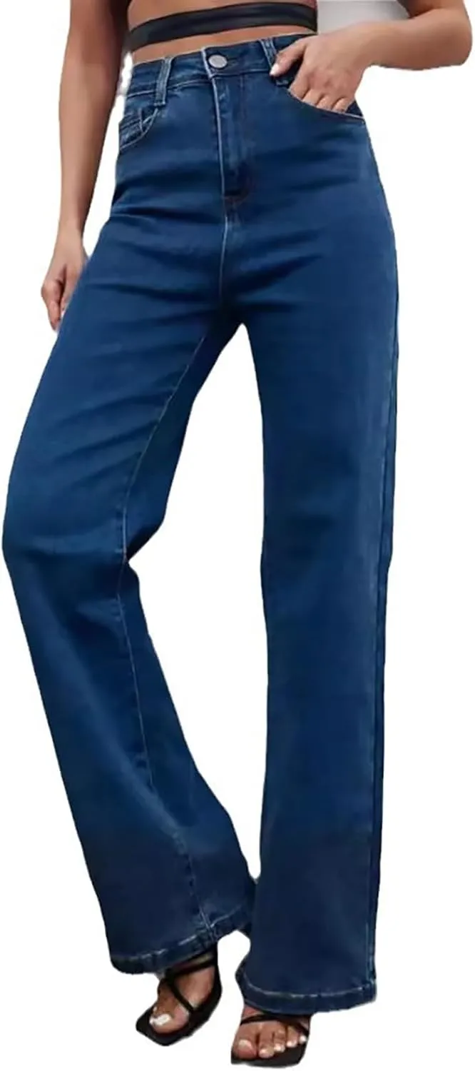 Straight Leg Jeans for Women,High Waisted Wide Leg Loose Microelastic Boyfriend Denim Pants Baggy Jeans Y2K