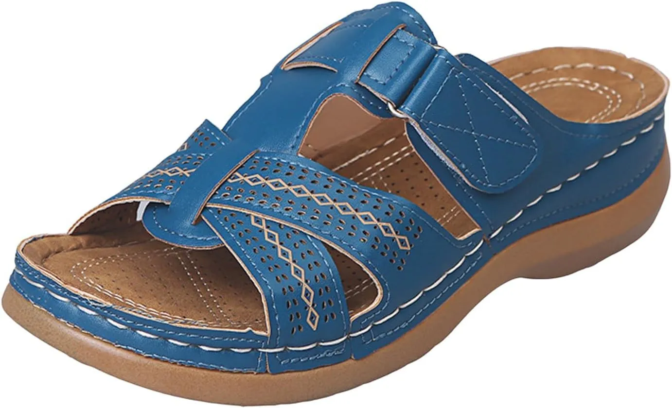 SuanlaTDS Orthopedic Sandals for Women Summer Comfortable Wedge Platform Walking Sandals with Arch Support Casual Outdoor Flat Open Toe Low Heels Wedges Slip On Slide Sandals Slippers