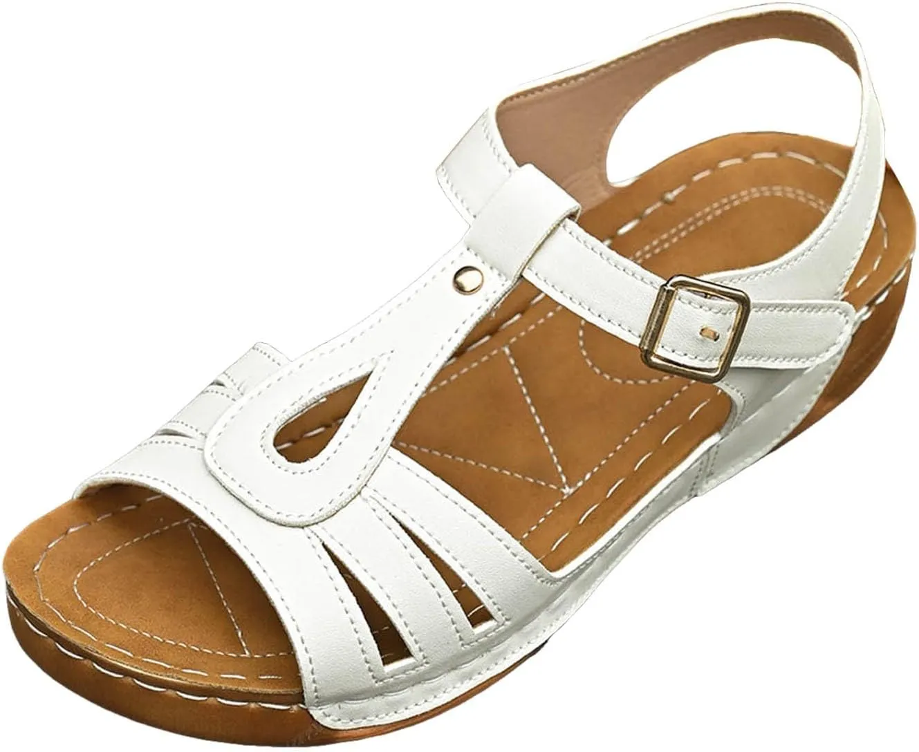 SuanlaTDS Orthopedic Wedge Sandals for Women 2025 Comfortable Arch Support Platform Casual Outdoor Beach Walking Work Shoes Orthotic Cushion Buckle Ankle Strap Low Heel Wedges Sandal
