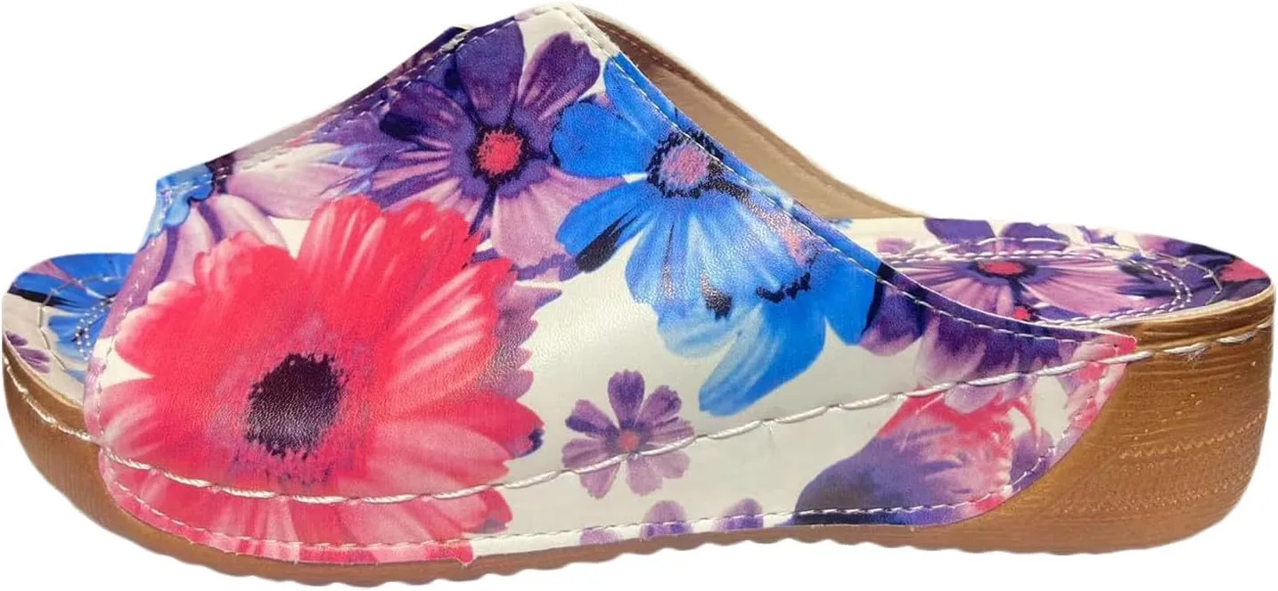 SuanlaTDS Orthopedic Wedge Sandals for Women 2025 Comfortable Low Heels Open Toe Platform Arch Support Dressy Summer Casual Boho Slip On Slides Sandal Beach Outdoor Vacation Dress Shoes