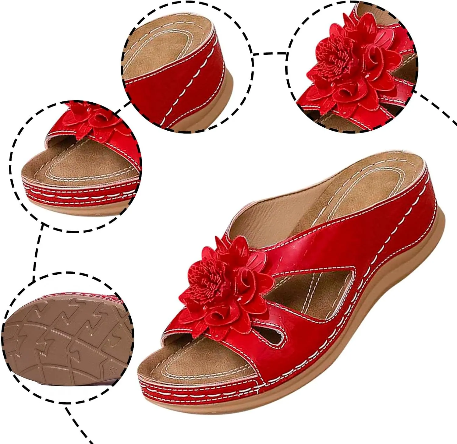 SuanlaTDS Orthopedic Wedge Sandals for Women 2025 Dressy Summer Comfortable Platform Flower Open Toe Arch Support Casual Beach Slingback Outdoor Shoes Slip-on Low Heel Wedges Slides Sandal