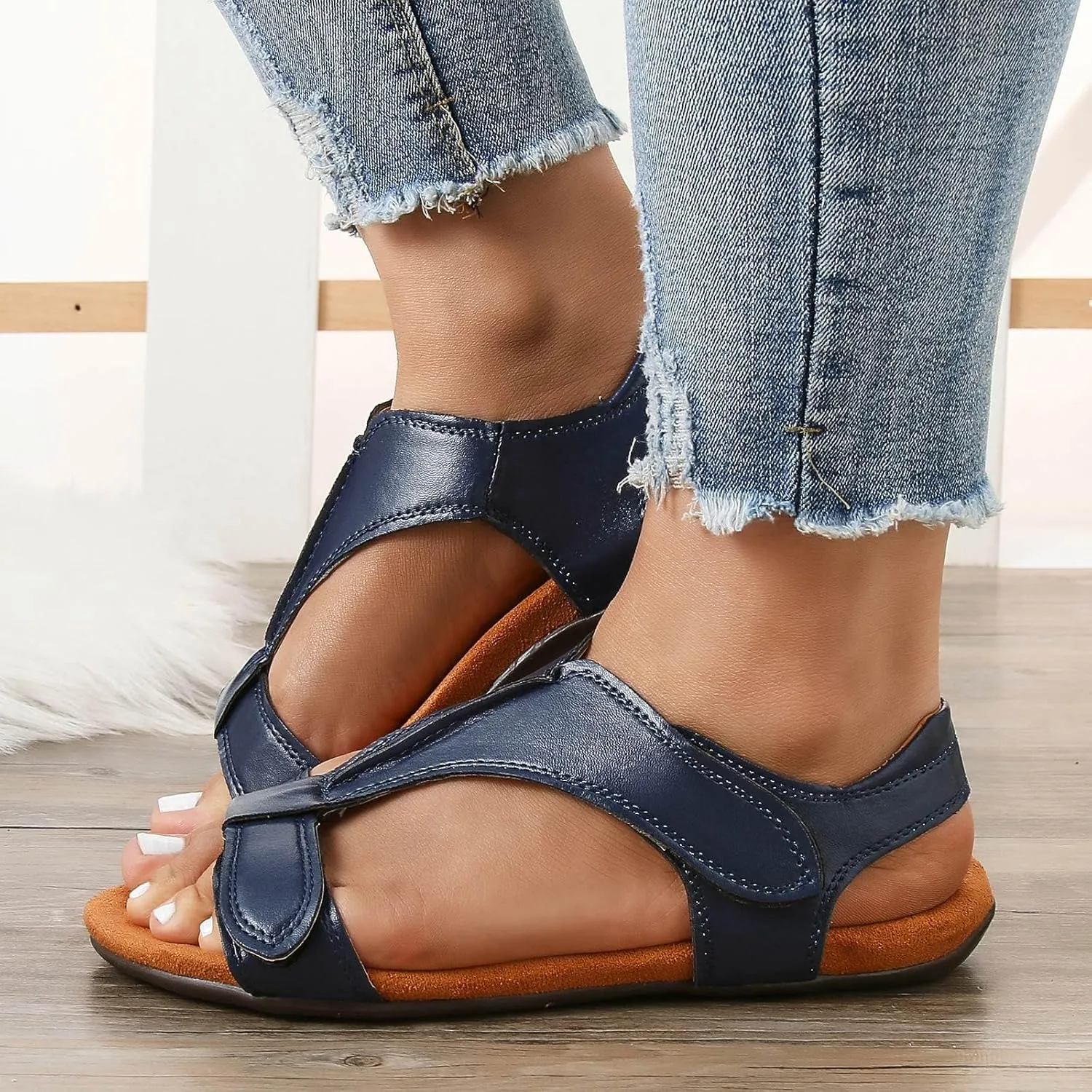 SuanlaTDS Platform Sandals for Women Orthopedic Arch Support Wedge Walking Shoes 2025 Comfortable Summer Dressy Casual Open Toe Adjustable Ankle Strap Outdoor Beach Thick Sole Sandal