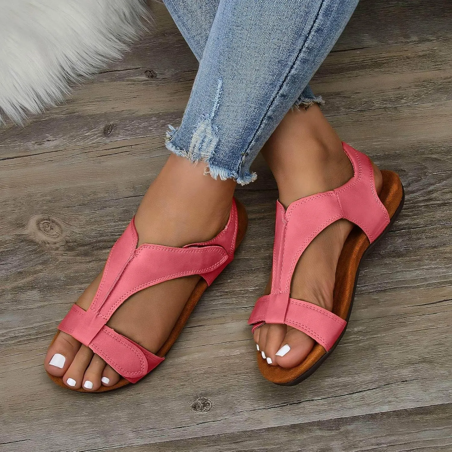 SuanlaTDS Platform Sandals for Women Orthopedic Arch Support Wedge Walking Shoes 2025 Comfortable Summer Dressy Casual Open Toe Adjustable Ankle Strap Outdoor Beach Thick Sole Sandal