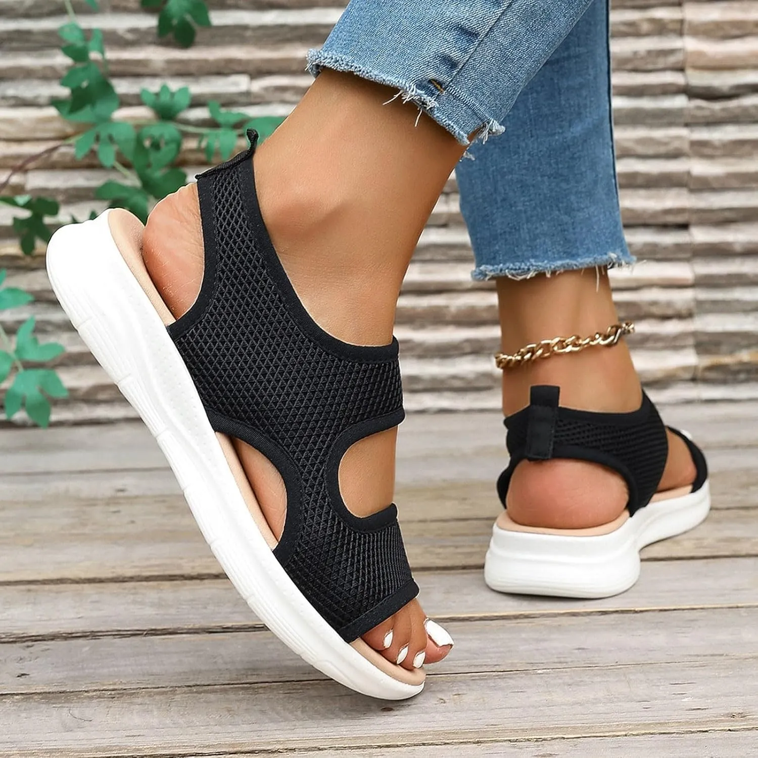 SuanlaTDS Walking Sandals for Women Comfortable Wedge Platform Open Toe Breathable Mesh Lightweight Casual Outdoor Summer Beach Flat Slingback Slip On Low Heels Orthopedic Sandals