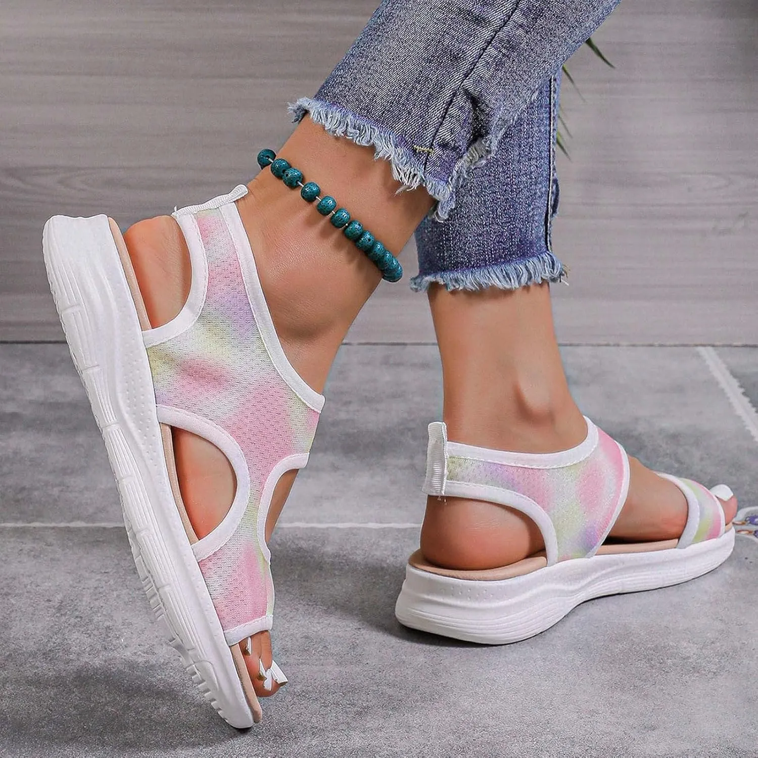 SuanlaTDS Walking Sandals for Women Comfortable Wedge Platform Open Toe Breathable Mesh Lightweight Casual Outdoor Summer Beach Flat Slingback Slip On Low Heels Orthopedic Sandals