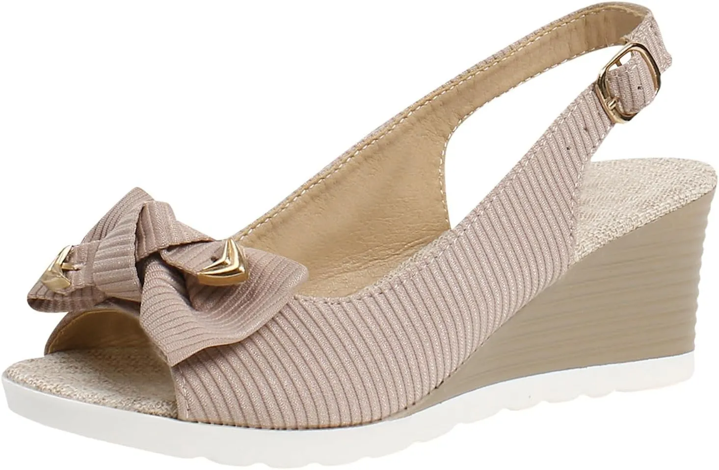 SuanlaTDS Wedge Sandals for Women Dressy Bow Peep Toe Buckle Ankle Strap Slingback Slip-on Casual Comfortable Summer Dress Shoes Wedges Low Heels Sandal for Outdoor Party Wedding Daily