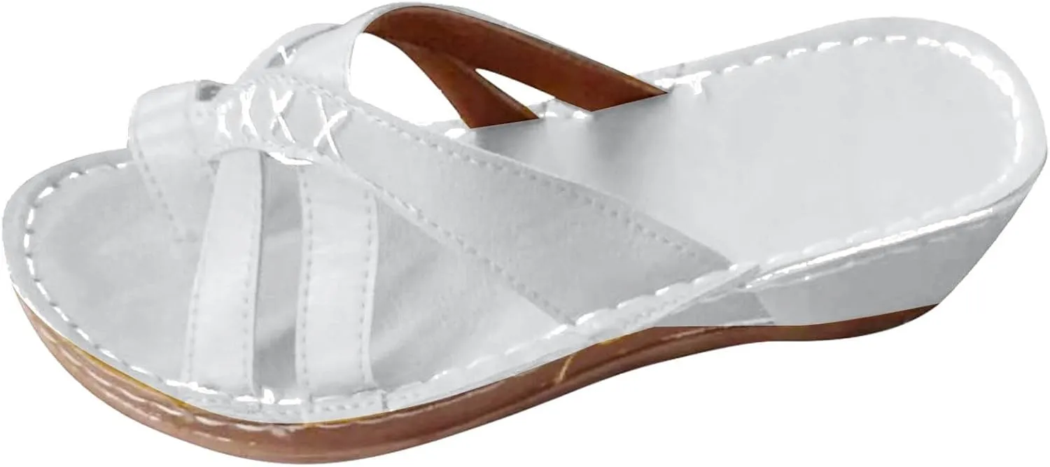 SuanlaTDS Wedge Sandals for Women Orthopedic Flip Flops 2025 Comfortable Arch Support Crisscross Open Toe Thong Slip On Slides Dressy Summer Outdoor Beach Shoes Low Heels Slide Sandal