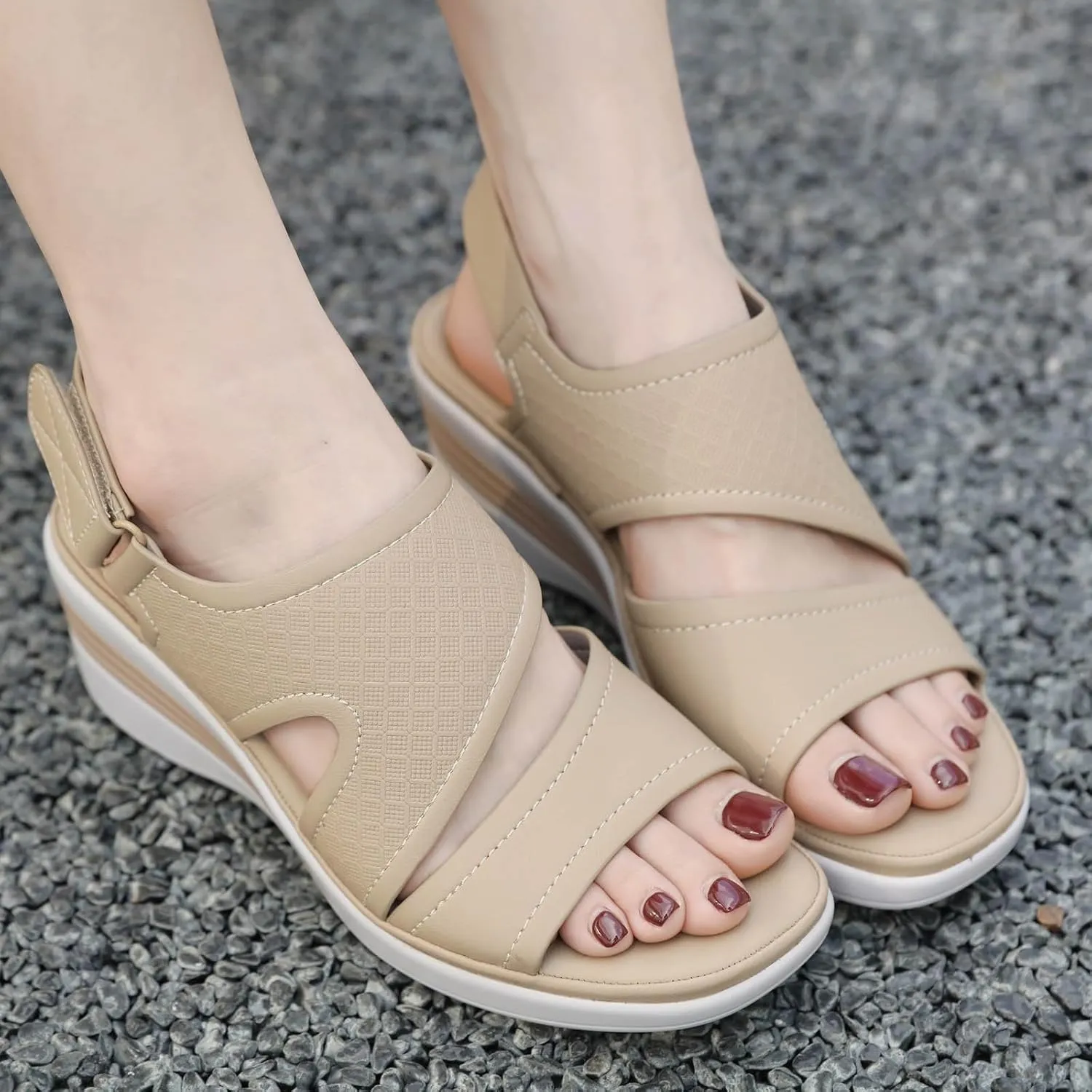 SuanlaTDS Women's Orthopedic Beach Sandals Wedge Platform 2025 Comfortable Arch Support Adjustable Ankle Strap Open Toe Outdoor Walking Shoes Summer Dressy High Heels Wedges Sandal
