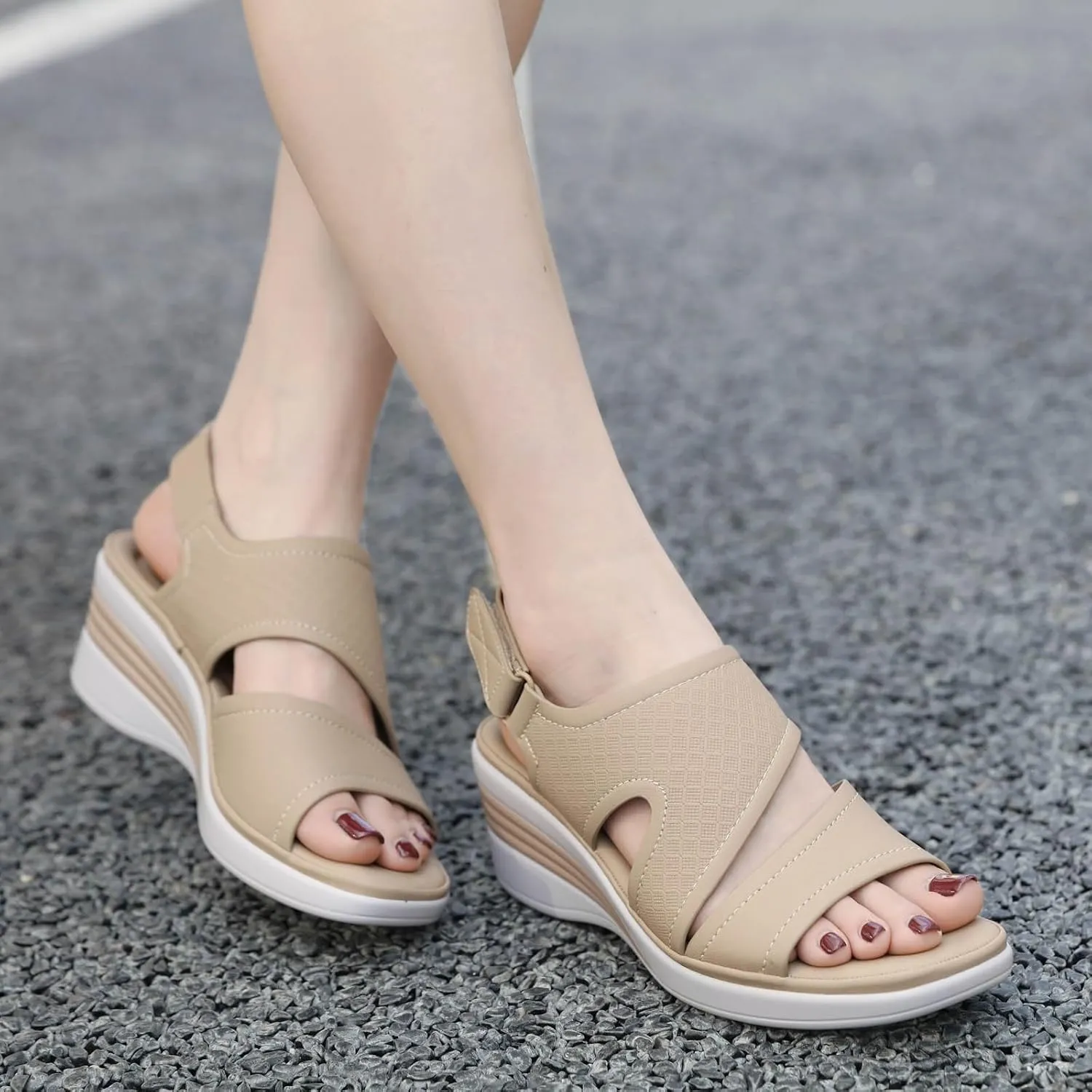 SuanlaTDS Women's Orthopedic Beach Sandals Wedge Platform 2025 Comfortable Arch Support Adjustable Ankle Strap Open Toe Outdoor Walking Shoes Summer Dressy High Heels Wedges Sandal