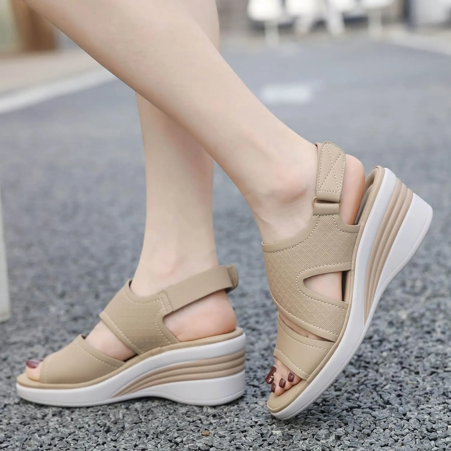 SuanlaTDS Women's Orthopedic Beach Sandals Wedge Platform 2025 Comfortable Arch Support Adjustable Ankle Strap Open Toe Outdoor Walking Shoes Summer Dressy High Heels Wedges Sandal