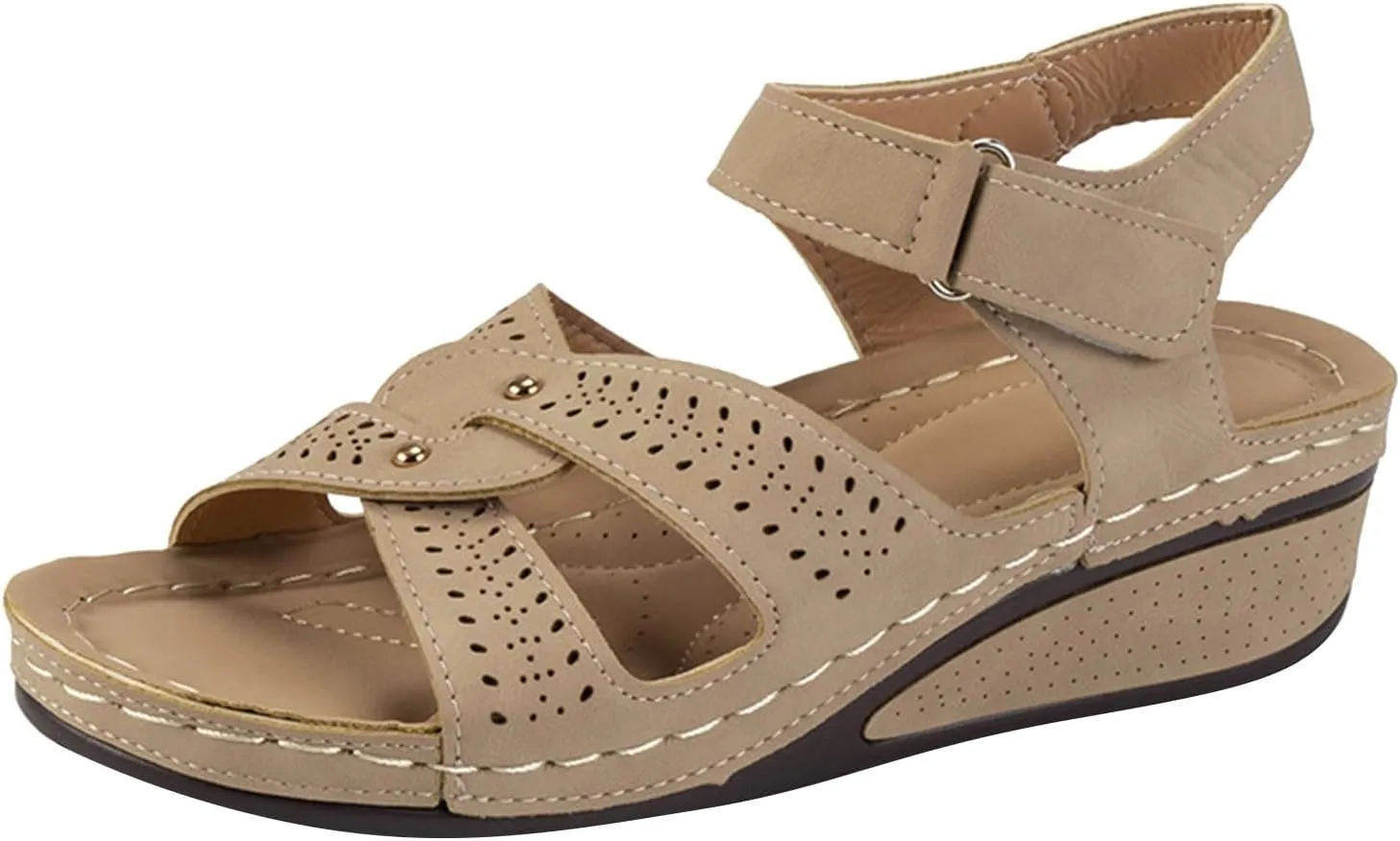 SuanlaTDS Women's Orthopedic Sandals Wedge 2025 Comfortable Arch Support Adjustable Ankle Strap Dressy Summer Open Toe Outdoor Walking Shoes Platform Low Heels Bohemian Wedges Sandal