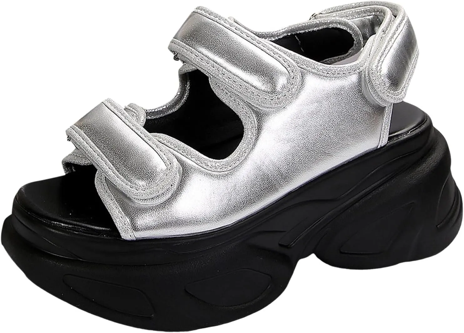 SuanlaTDS Women's Platform Sandals Comfortable Dressy Summer Hook & Loop Open Toe Wedge Arch Support Casual Waking Shoes Ankle Strap Chunky High Heels Thick Sole Orthopedic Sandal