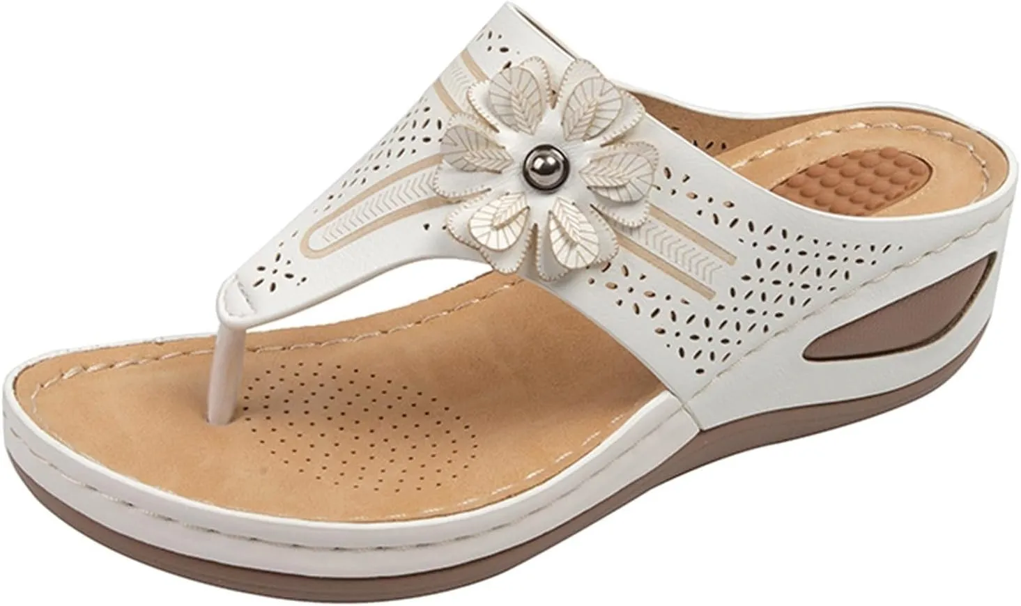 SuanlaTDS Women's Platform Sandals with Arch Support Comfortable Wedge Open Toe Thong Orthopedic Sandals Low Heels Thick Soles Summer Casual Boho Flat Outdoor Slip On Slide Sandals