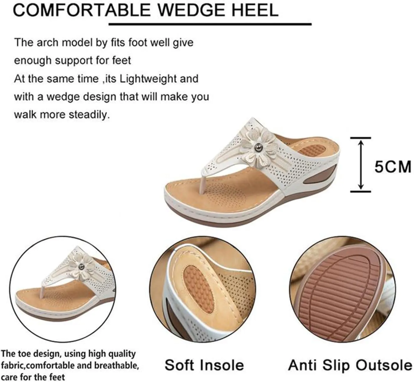 SuanlaTDS Women's Platform Sandals with Arch Support Comfortable Wedge Open Toe Thong Orthopedic Sandals Low Heels Thick Soles Summer Casual Boho Flat Outdoor Slip On Slide Sandals