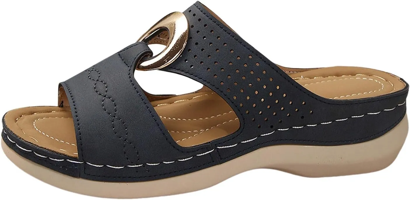 SuanlaTDS Womens Wedge Sandals Comfortable Platform Slip On Slide Sandals for Outdoor Walking Vacation Orthopedic Shoes Casual Summer Open Toe Low Heels Wedges Besch Sandals
