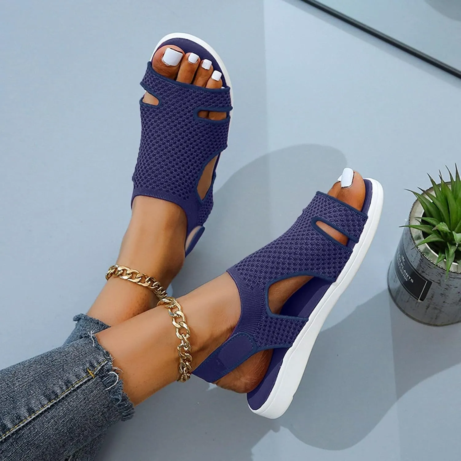 SuanlaTDS Womens Wedge Sandals Platform Open Toe Adjustable Ankle Strap Casual Comfortable Orthopedic Walking Aandals with Arch Support Low Heels Outdoor Summer Dressy Beach Shoes