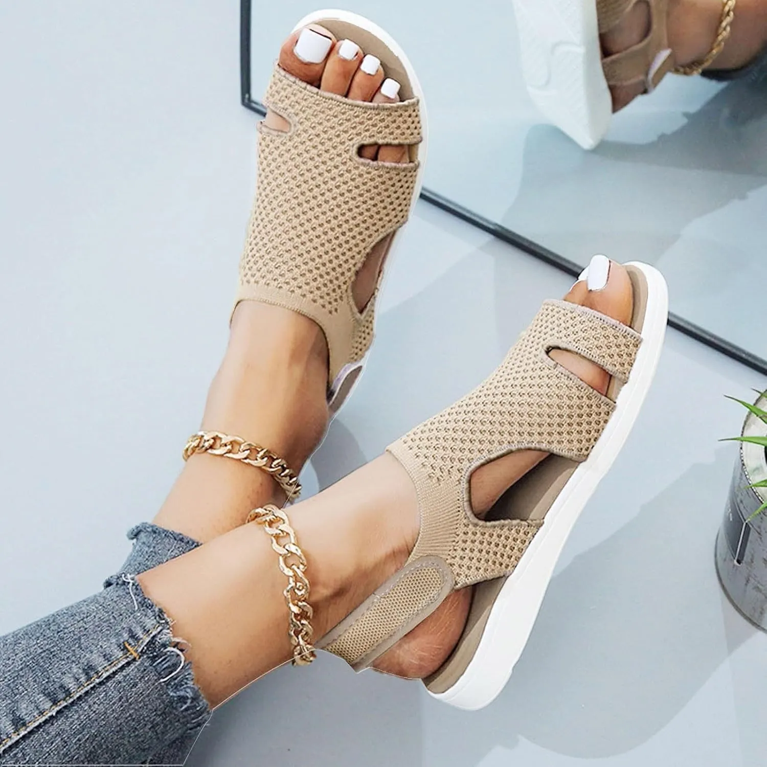 SuanlaTDS Womens Wedge Sandals Platform Open Toe Adjustable Ankle Strap Casual Comfortable Orthopedic Walking Aandals with Arch Support Low Heels Outdoor Summer Dressy Beach Shoes