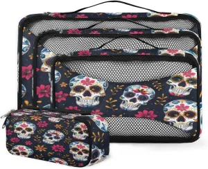 Sugar Skull Packing Cubes for Suitcases Luggage Organizer Bags Set Travel Packing Organizers Multiple Sizes for Clothes Shoes Cosmetics Toiletries