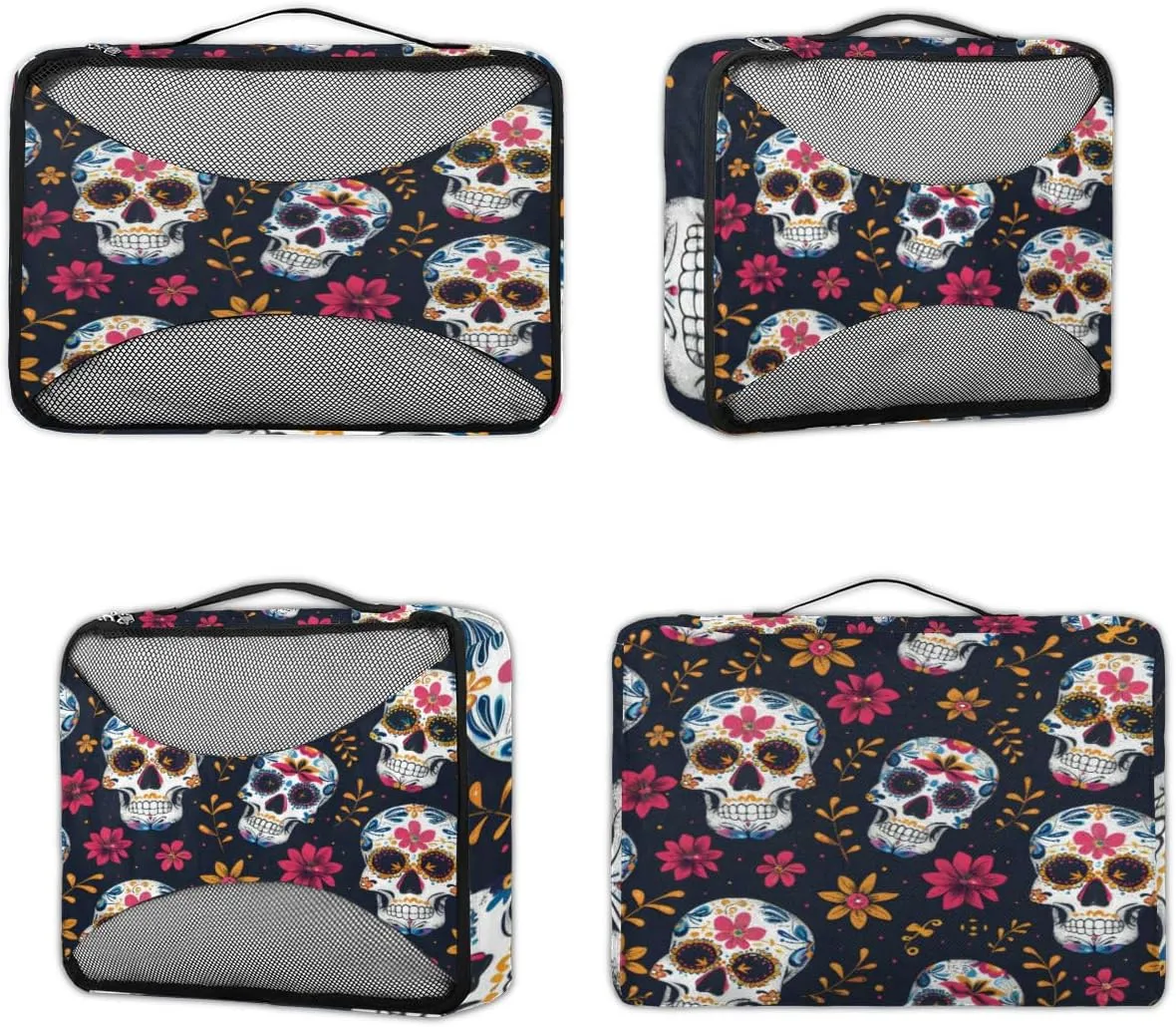 Sugar Skull Packing Cubes for Suitcases Luggage Organizer Bags Set Travel Packing Organizers Multiple Sizes for Clothes Shoes Cosmetics Toiletries