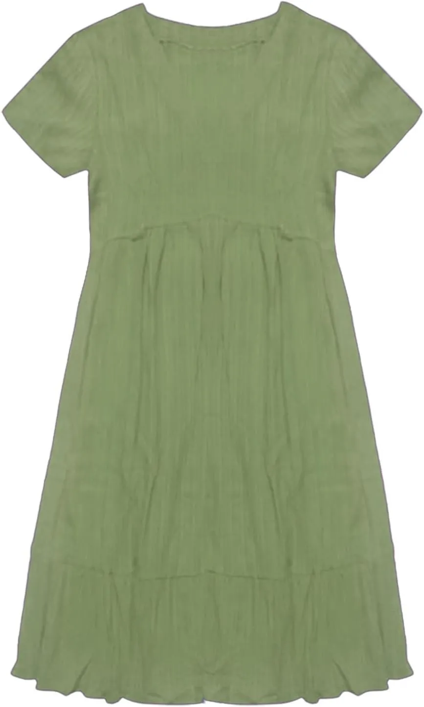 Summer Dresses for Women 2025 Casual Short Sleeve V Neck Midi Dress Pleated Tiered A Line Flowy Sundresses Vacation Clothes