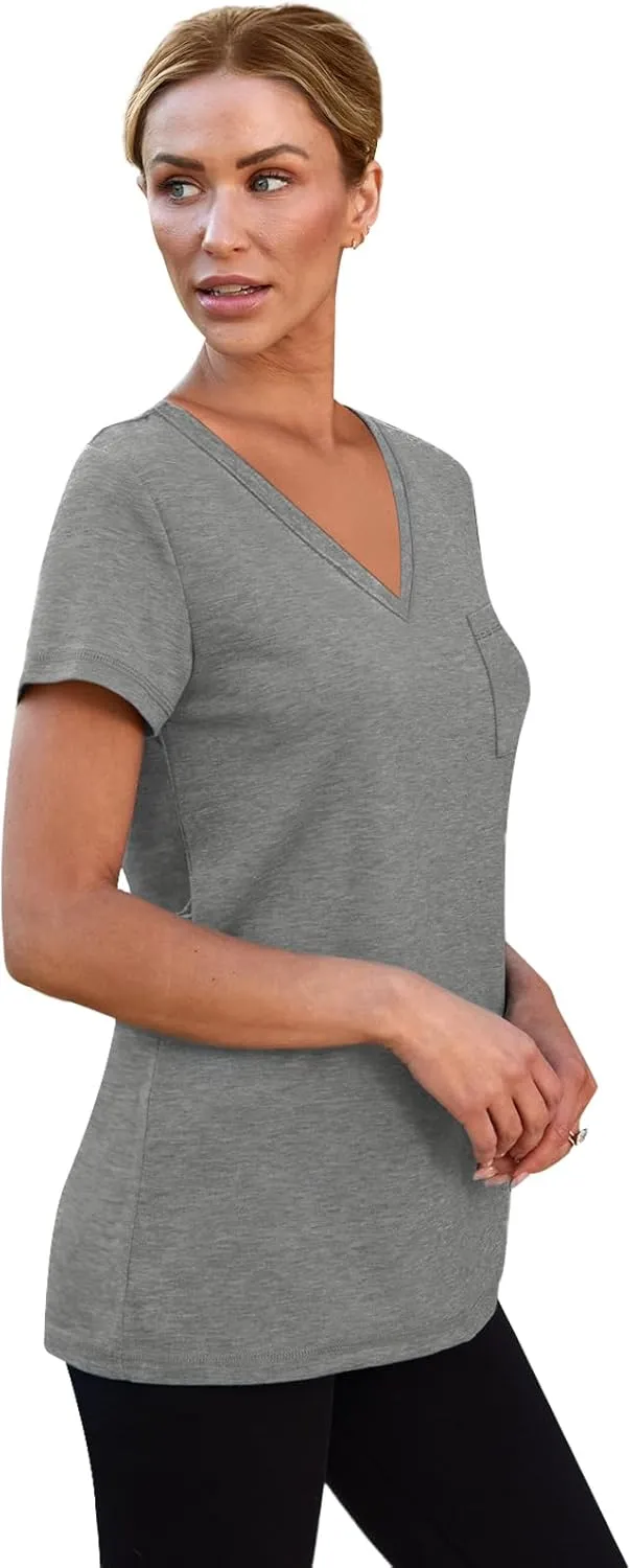 SUNBS 3 Pack Womens V Neck T Shirts Short Sleeve Tees Lightweight Summer Tops with Pocket