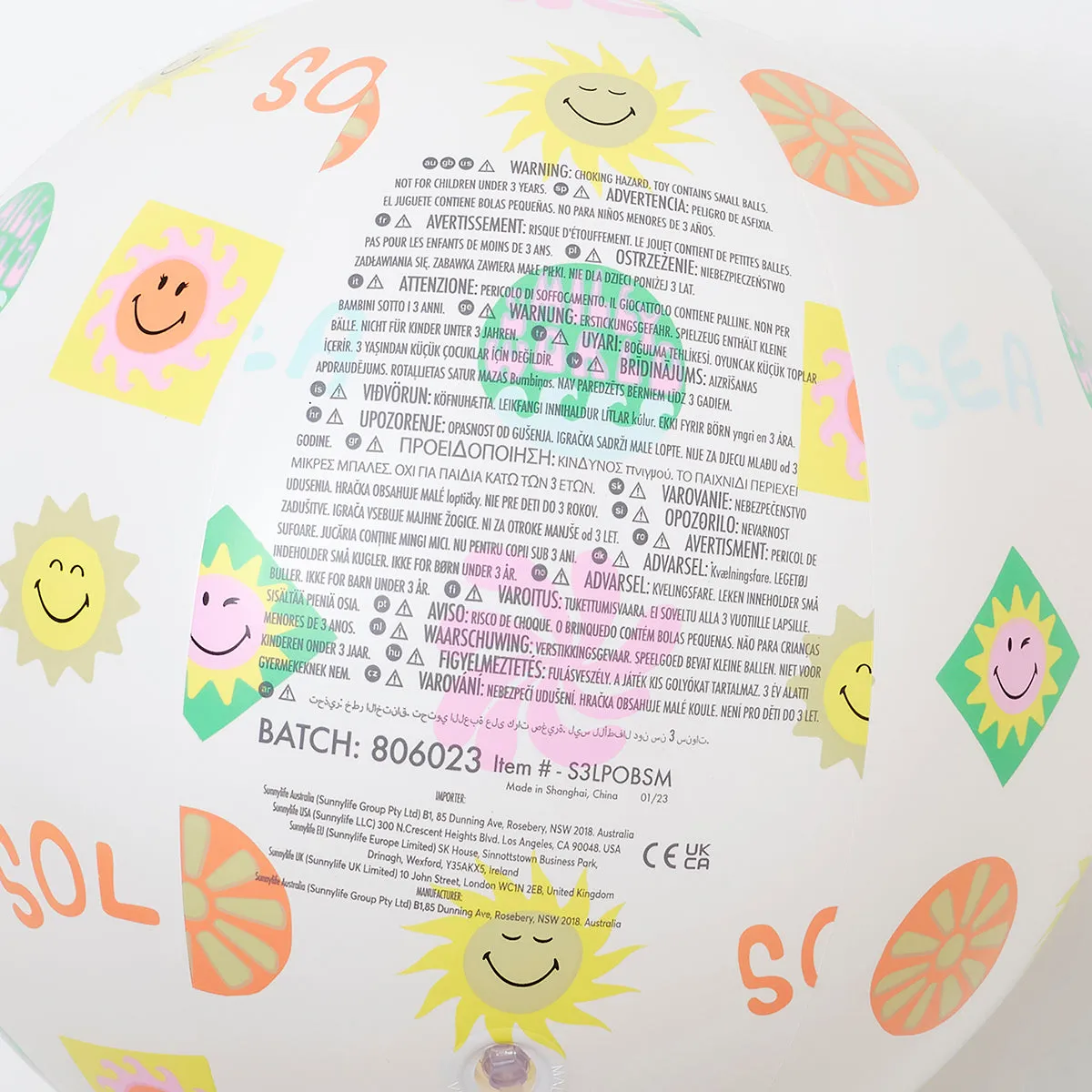 SUNNYLiFE Pool Ring & Ball Set Smiley World Sol Sea
