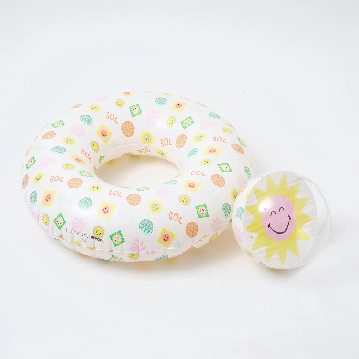 SUNNYLiFE Pool Ring & Ball Set Smiley World Sol Sea