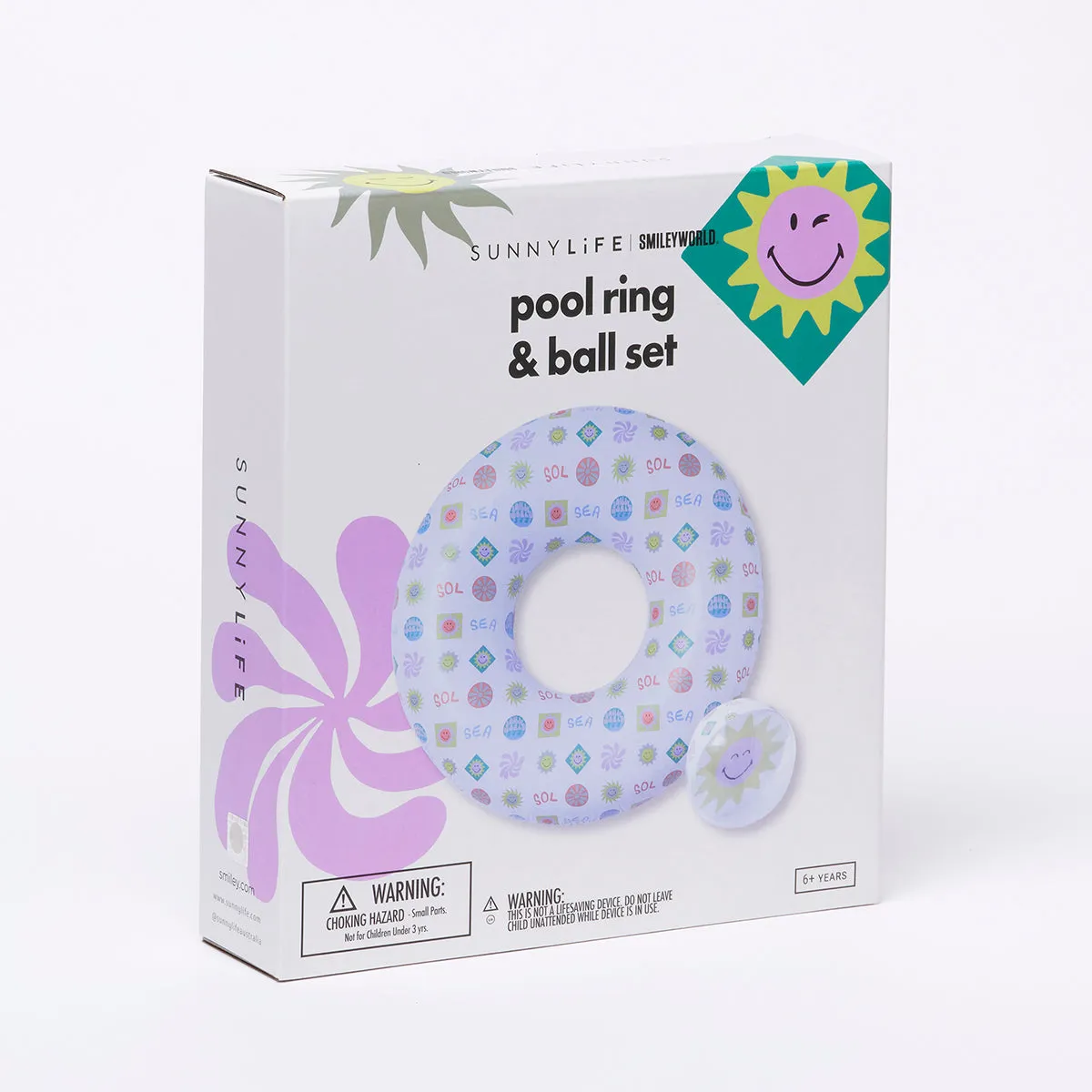 SUNNYLiFE Pool Ring & Ball Set Smiley World Sol Sea