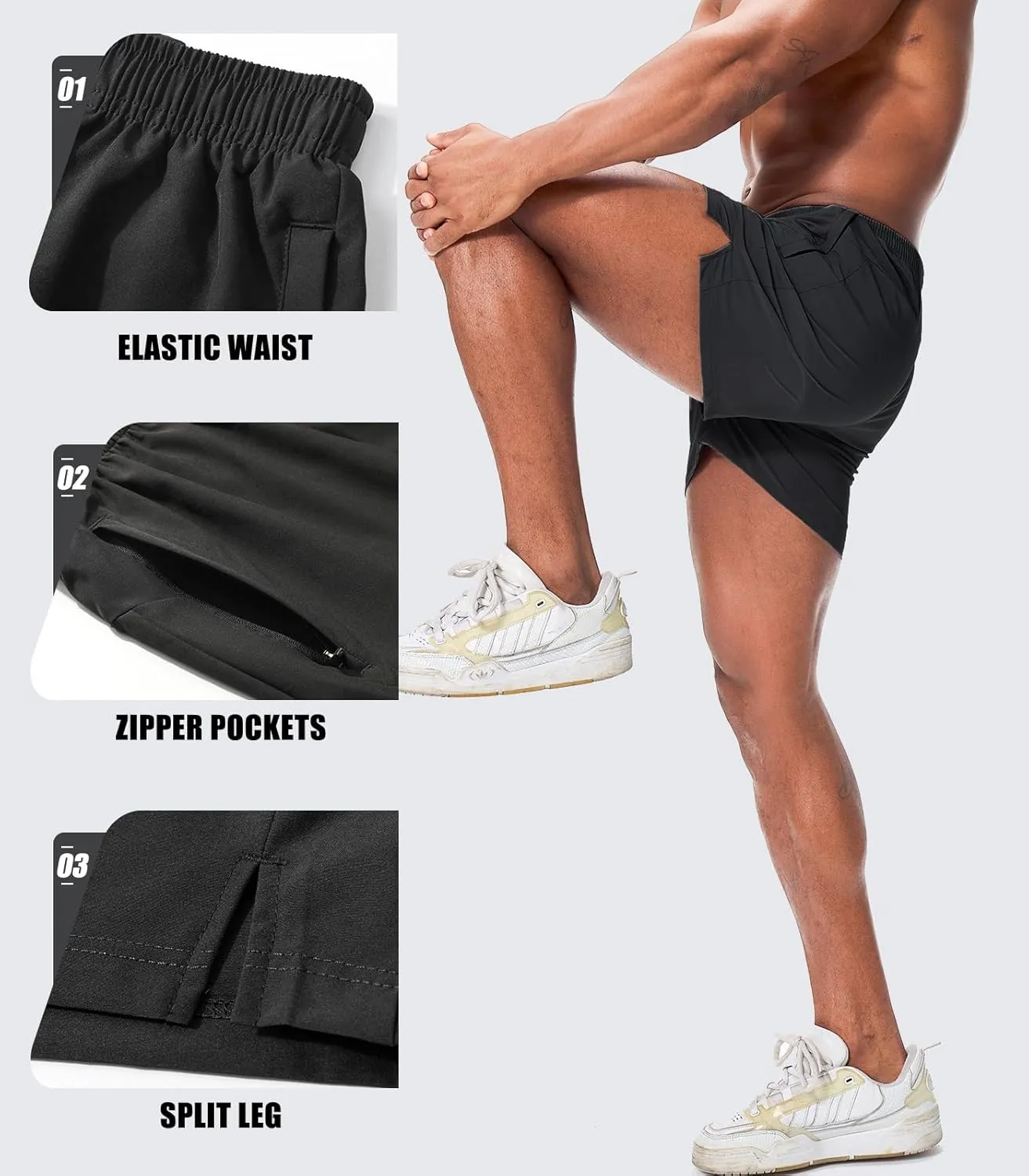 Surenow Men's Workout Running Shorts Quick Dry Gym Shorts Active Lightweight Shorts Athletic Shorts for Men with Zip Pockets