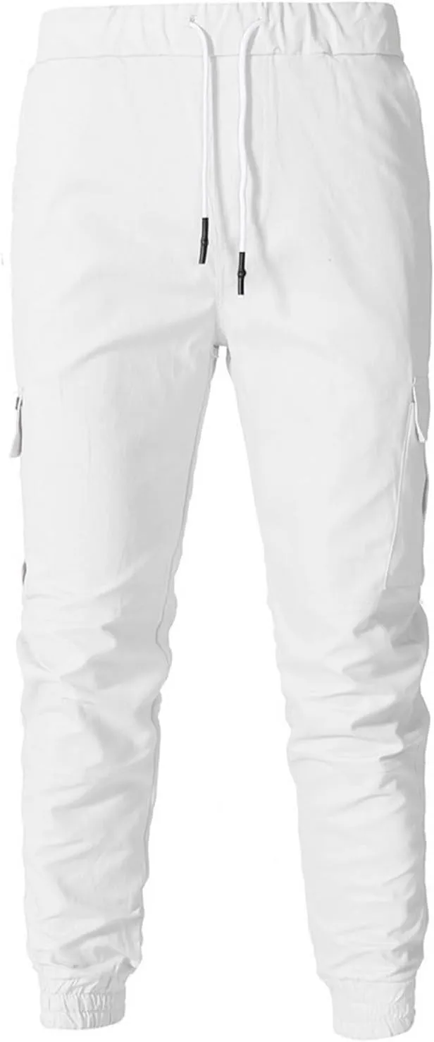 Sweatpants for Men Fashion Personalized Casual Solid Color Tie Multi-Pocket Drawstring Cargo Pants Trousers