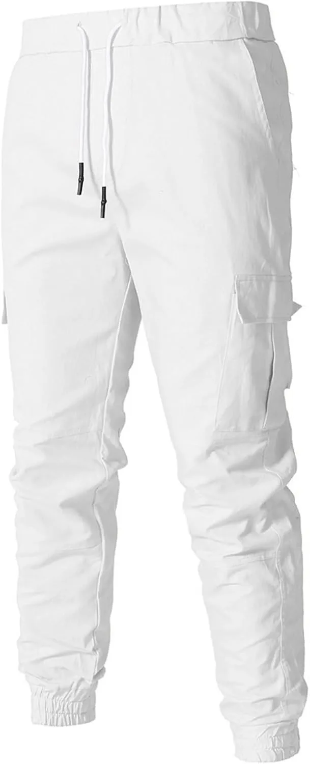 Sweatpants for Men Fashion Personalized Casual Solid Color Tie Multi-Pocket Drawstring Cargo Pants Trousers