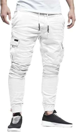 Sweatpants for Men Fashion Personalized Casual Solid Color Tie Multi-Pocket Drawstring Cargo Pants Trousers