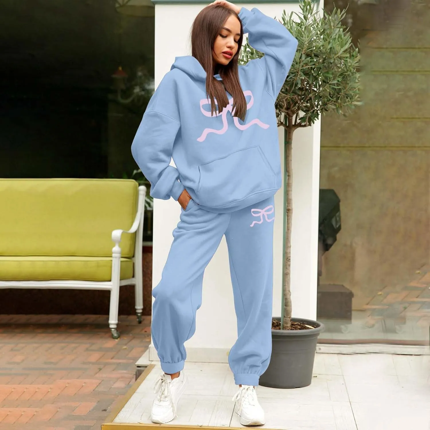 Sweatsuits For Women Set 2 Piece Hoodie Fall Long Sleeve Pullover And Long Pants Lounge Sets Oversize Y2K Tracksuit