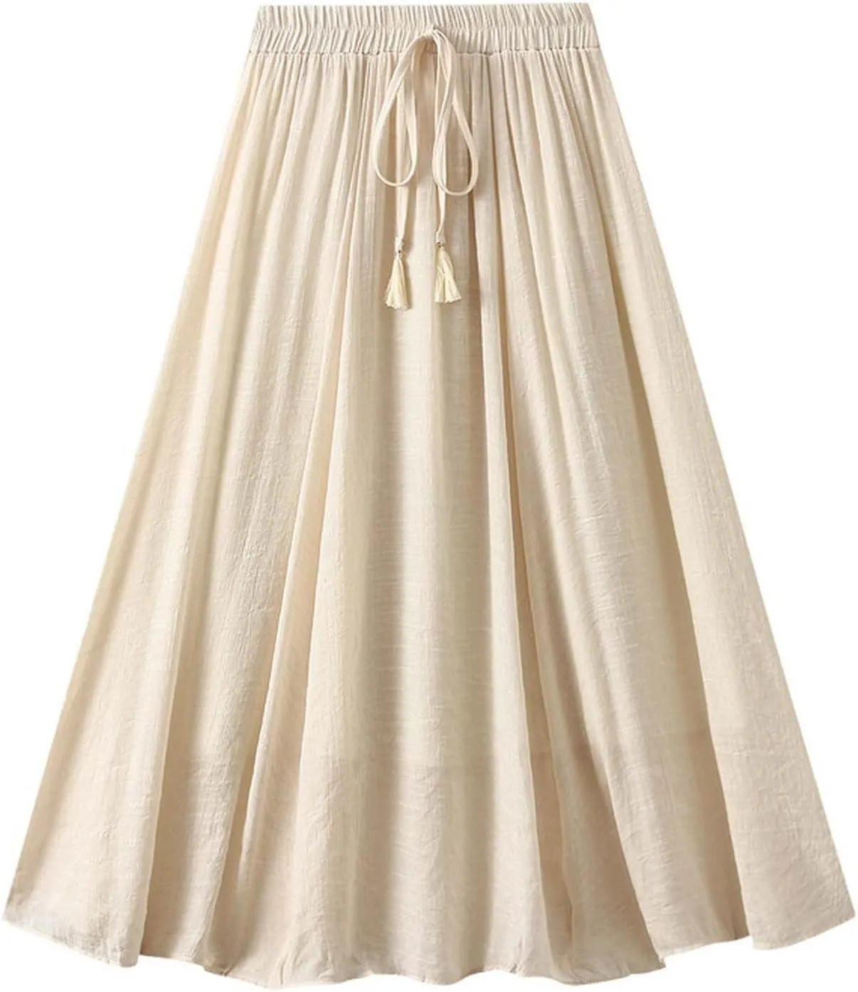 TANGNADE Women's Bohemian Elastic Waist Band Cotton Linen Flowy Maxi Skirt Dress Fashion Trendy Summer Beach Casual Skirts