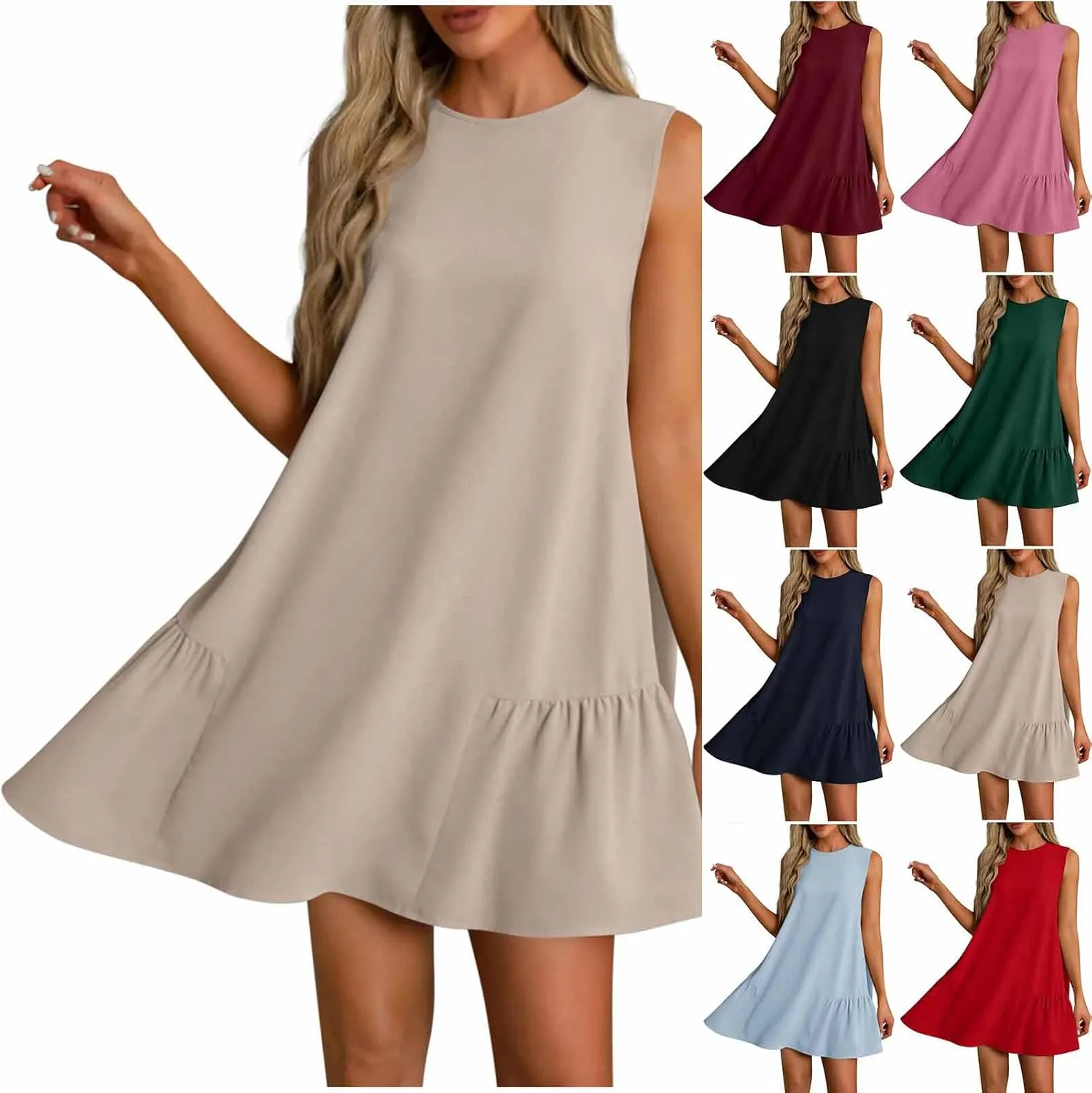 Tank Dresses for Women 2025 Solid Color Flowy Beach Sundresses Casual Vacation Summer Trendy Clothing