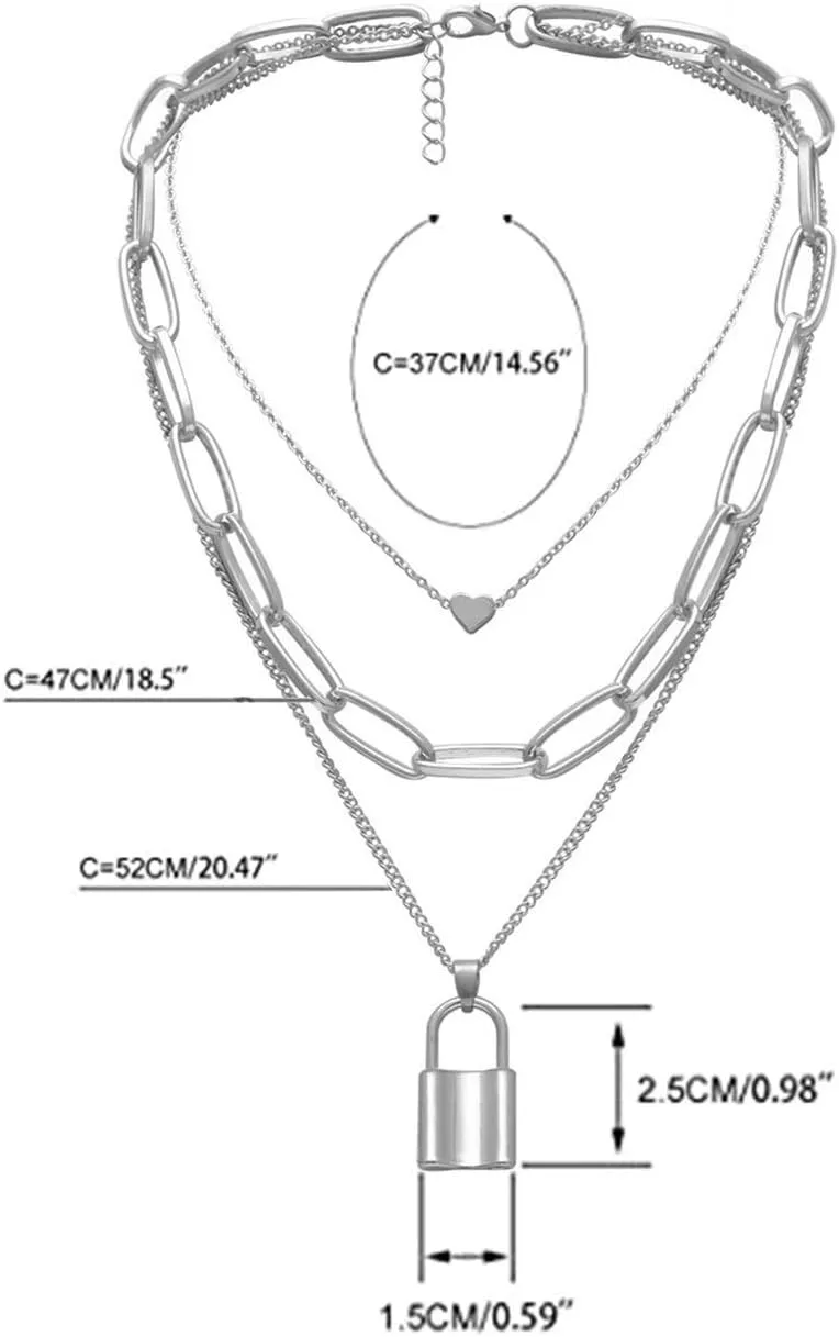Tanyoyo Lock Key Pendant Necklace Statement Long Chain Punk Multilayer Choker Necklace for Women Men