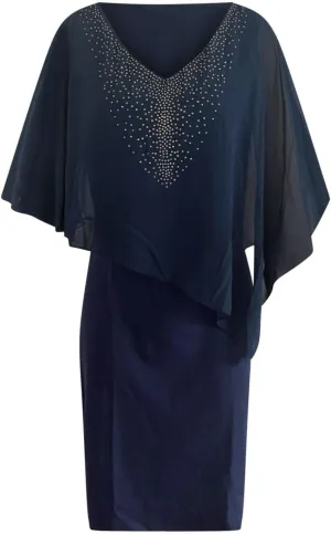 TIAFORD Women's V Neck Chiffon Midi Dress Half Sleeve Casual Flowy Layered Asymmetric Sequins Plus Size Wedding Guest Dresses