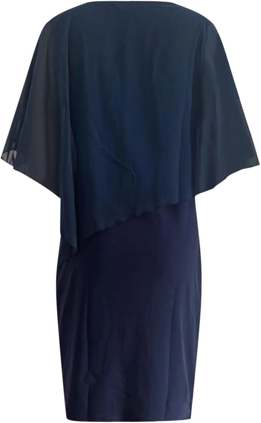 TIAFORD Women's V Neck Chiffon Midi Dress Half Sleeve Casual Flowy Layered Asymmetric Sequins Plus Size Wedding Guest Dresses