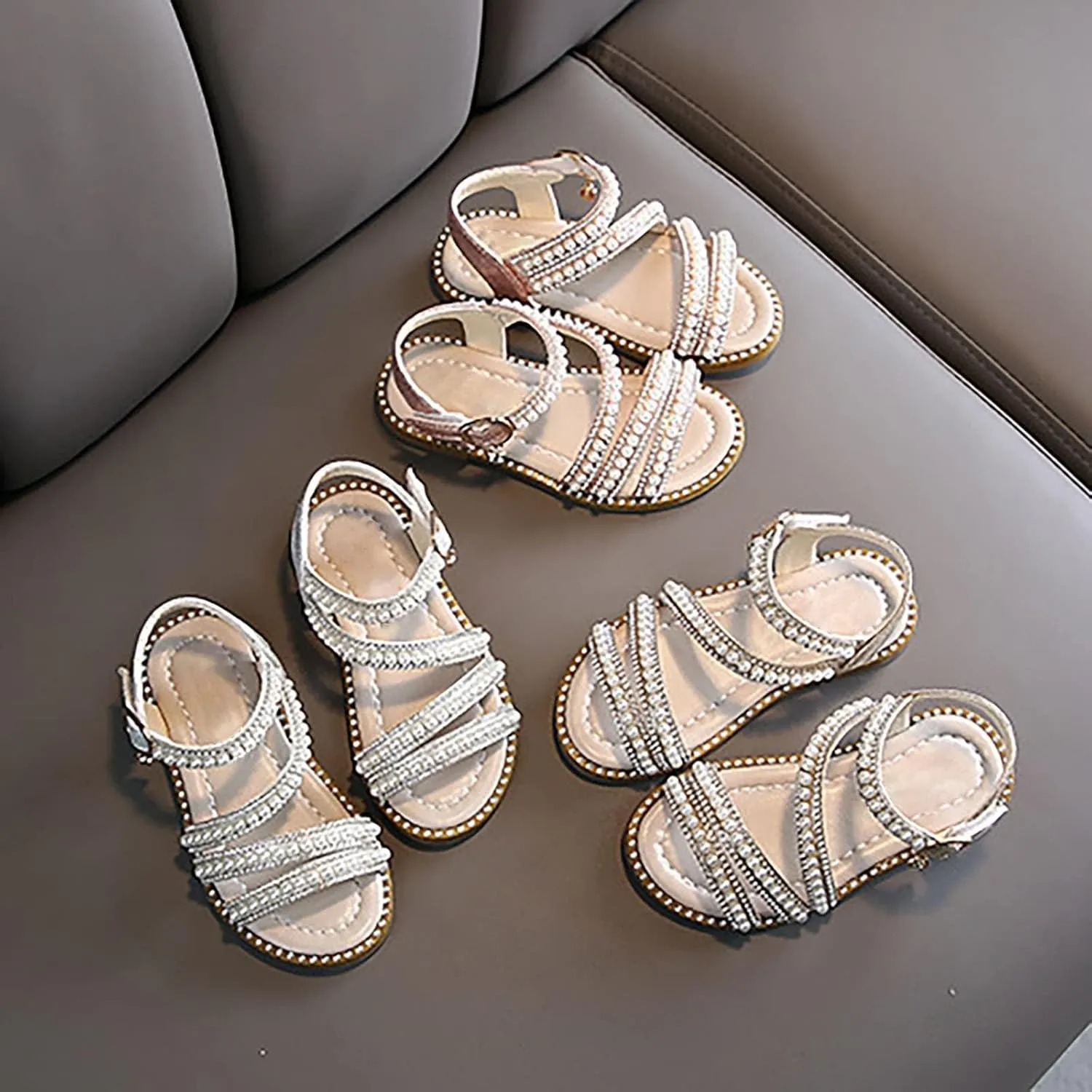 Toddler Flower Girl Sandals Girl Summer Dress Shoes Open Toe Toddler Little Kid Wedding Party Shoes Princess Flat